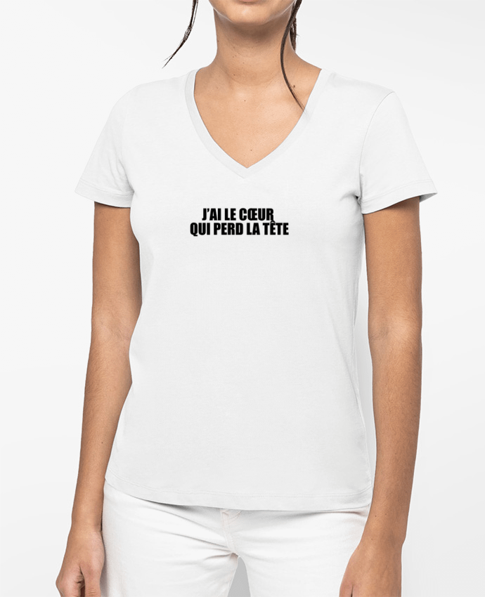 T-shirt femme col V J'ai le cœur qui perd la tête par tunetoo