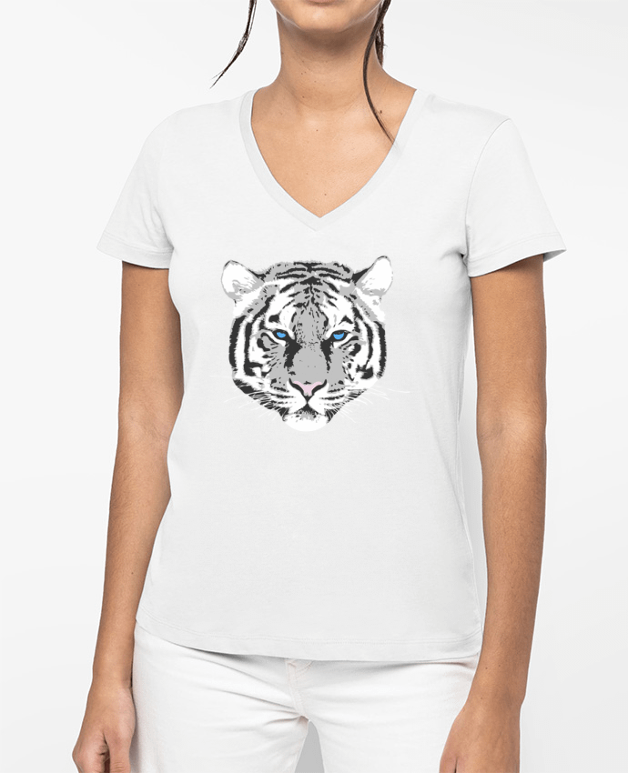 T-shirt femme col V Tigre blanc par justsayin