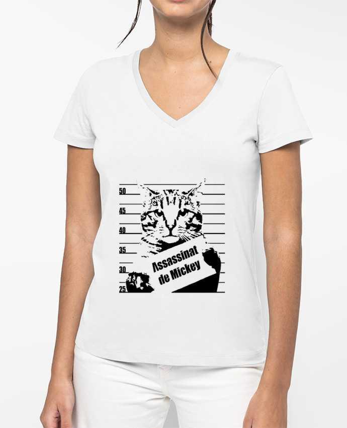 T-shirt femme col V Chat wanted par Graff4Art