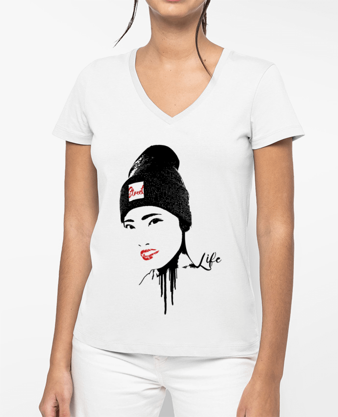T-shirt femme col V Geisha par Graff4Art
