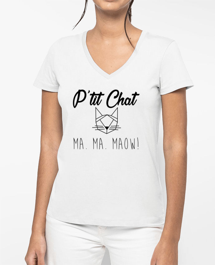 T-shirt femme col V p'tit chat par Zdav
