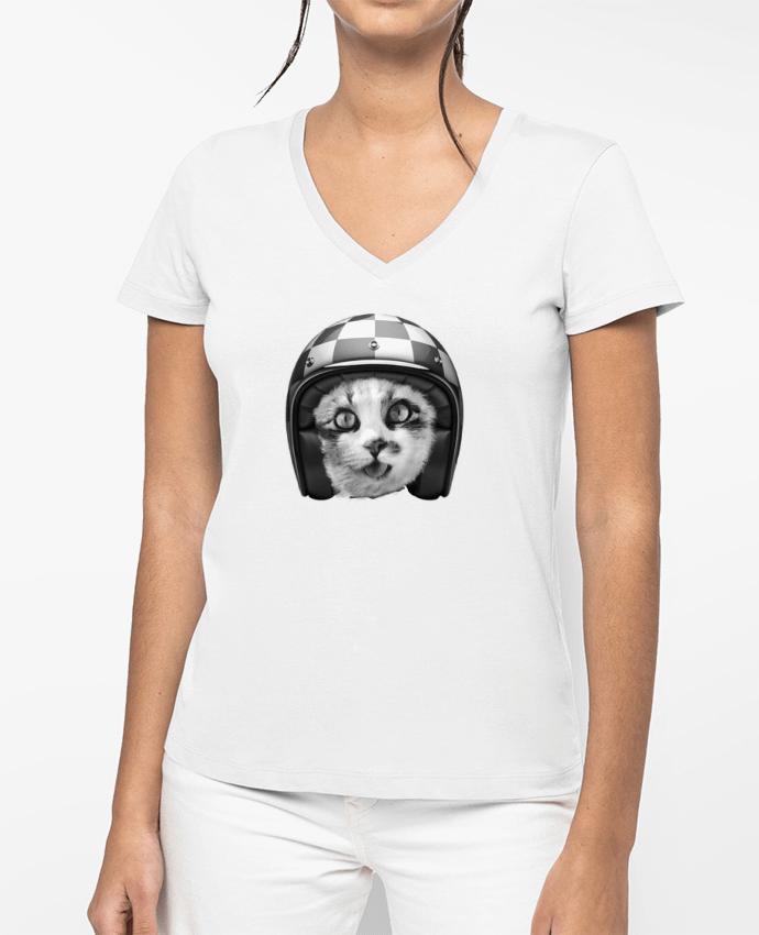 T-shirt femme col V Biker cat par justsayin