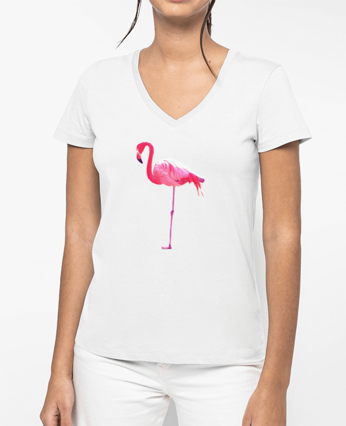 T-shirt femme col V Flamant rose par justsayin