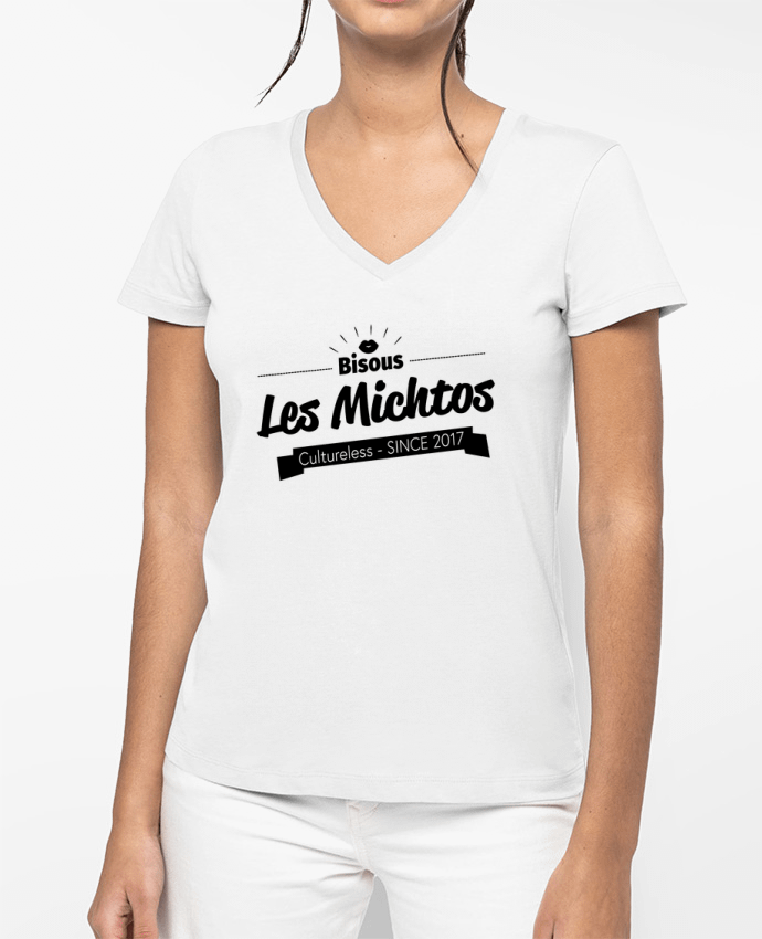 T-shirt femme col V Bisous les michtos par Axel Sedilliere