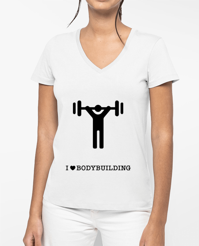T-shirt femme col V I love bodybuilding par will