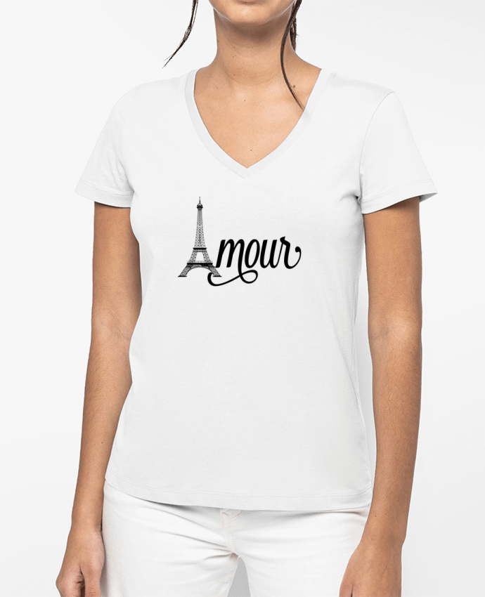 T-shirt femme col V Amour Tour Eiffel - Paris par justsayin