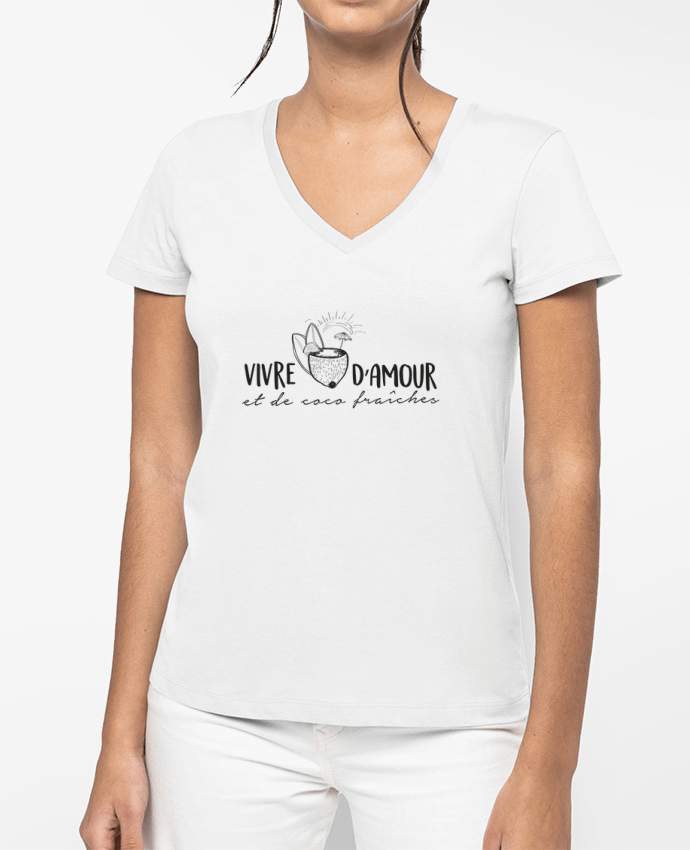 T-shirt femme col V Vivre d'amour et d'eau fraîche ! par IDÉ'IN