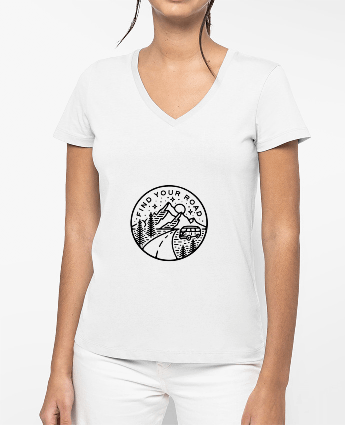 T-shirt femme col V FIND YOUR ROAD par Likagraphe