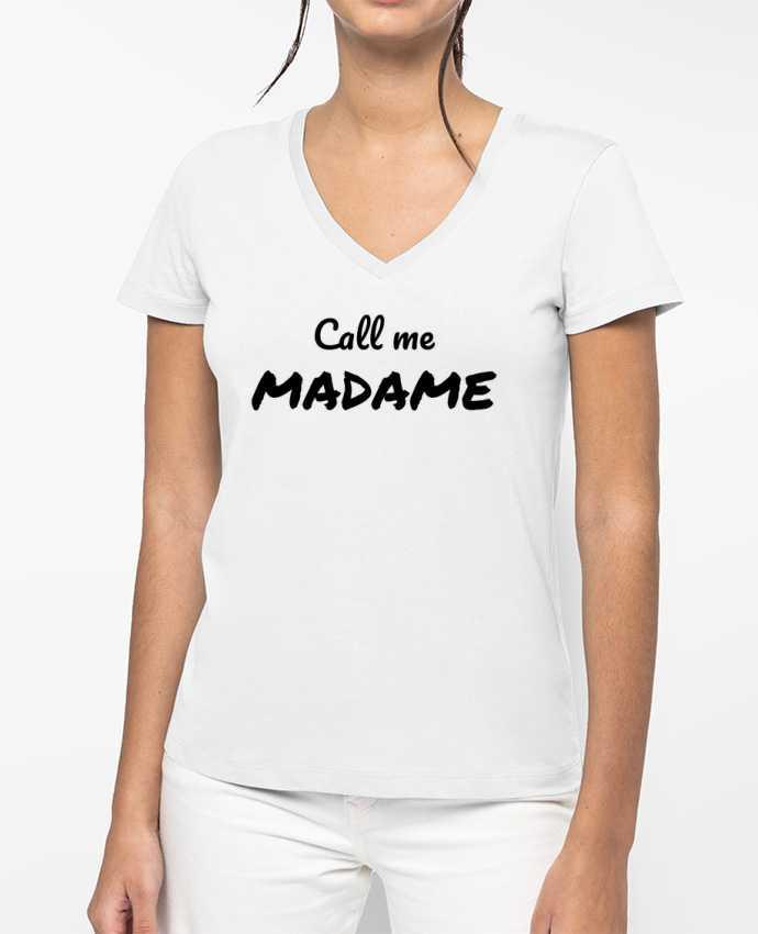 T-shirt femme col V Call me MADAME par Madame Loé