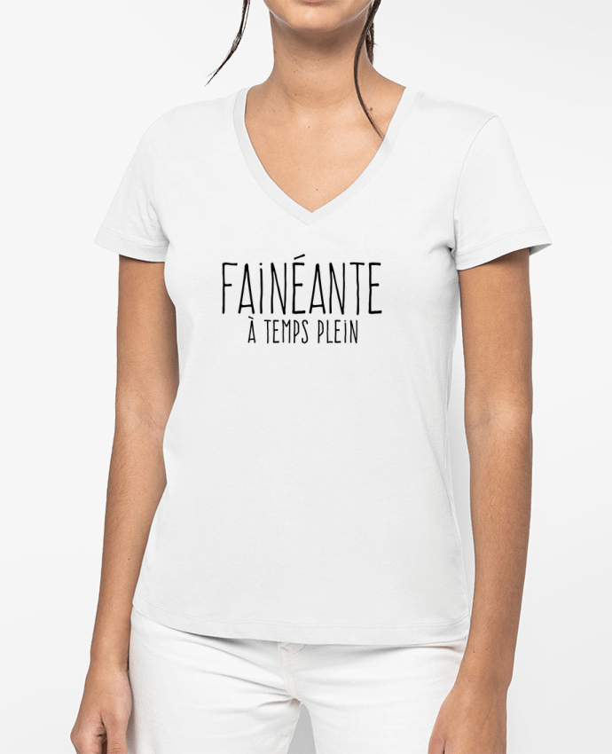 T-shirt femme col V Fainéante à temps plein par justsayin