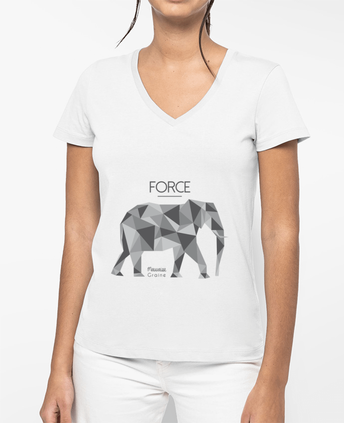 T-shirt femme col V Force elephant origami par Mauvaise Graine