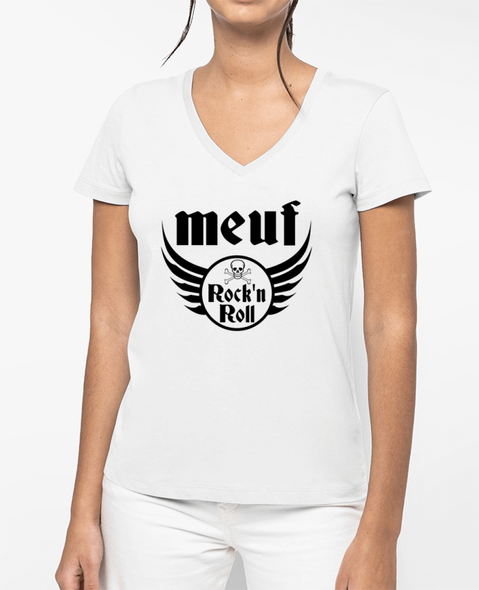 T-shirt femme col V Meuf rock'n roll par Les Caprices de Filles