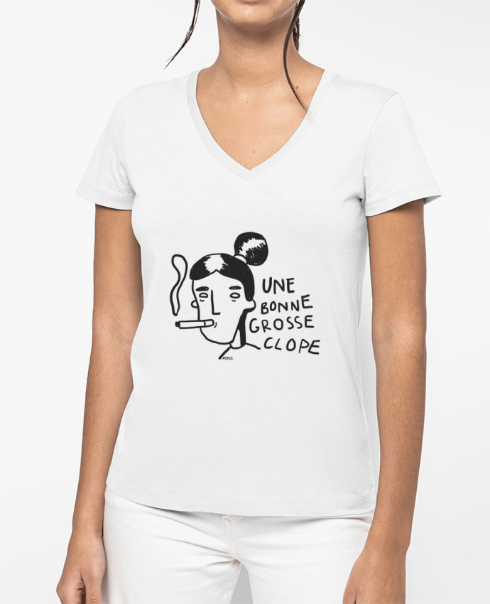 T-shirt femme col V CLOPE (une bonne grosse) par RSTLL