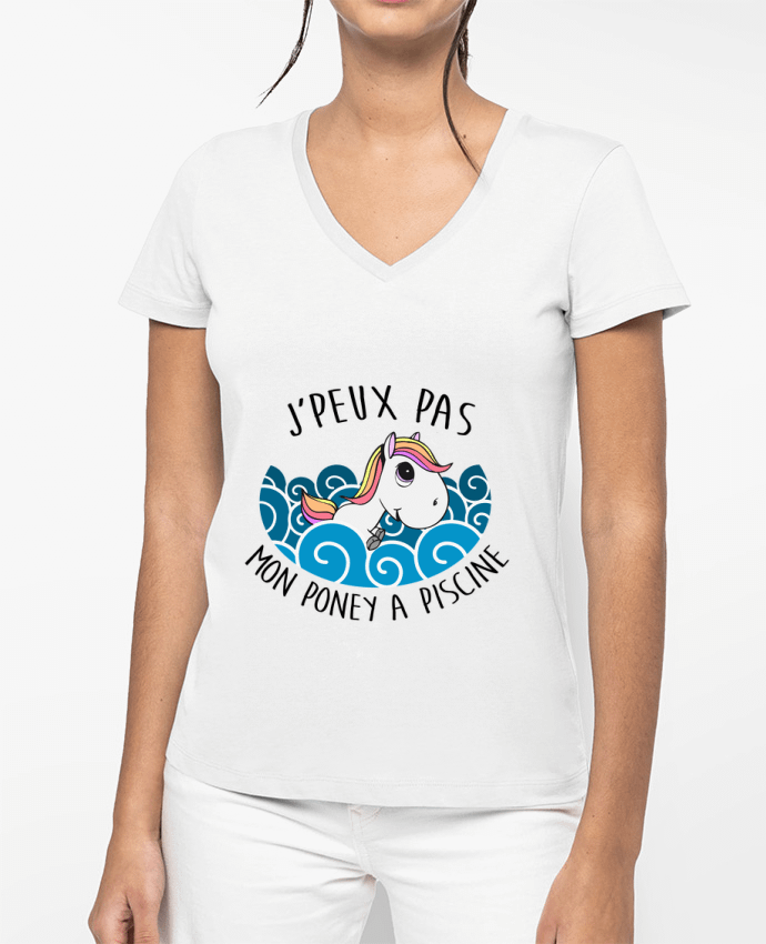 T-shirt femme col V JE PEUX PAS MON PONEY A PISCINE par FRENCHUP-MAYO
