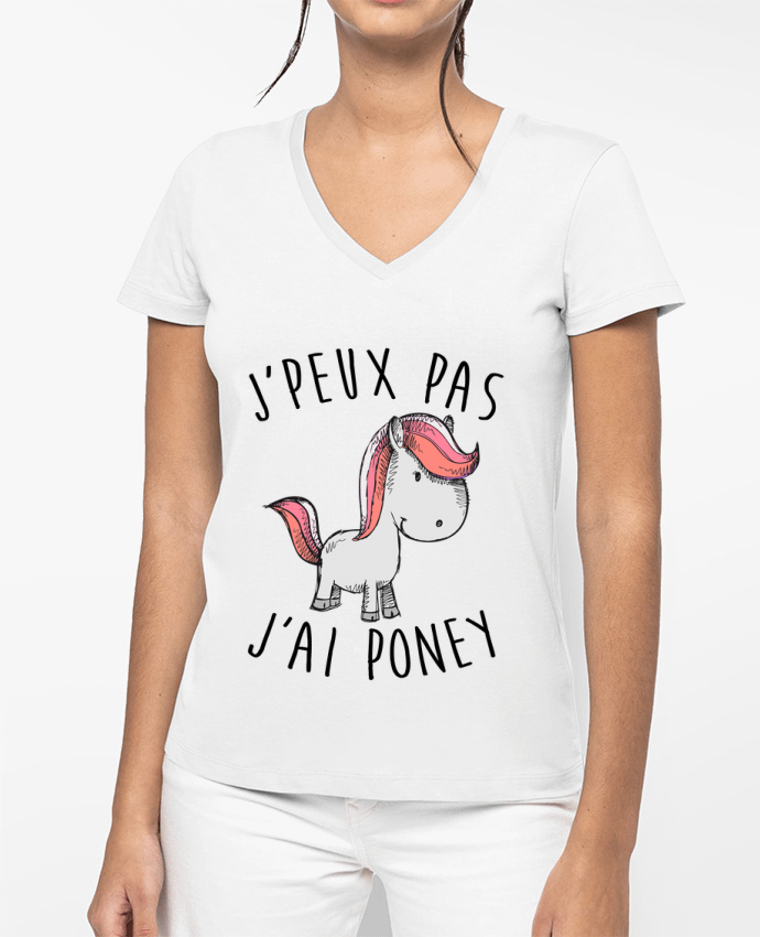 T-shirt femme col V Je peux pas j'ai poney par FRENCHUP-MAYO