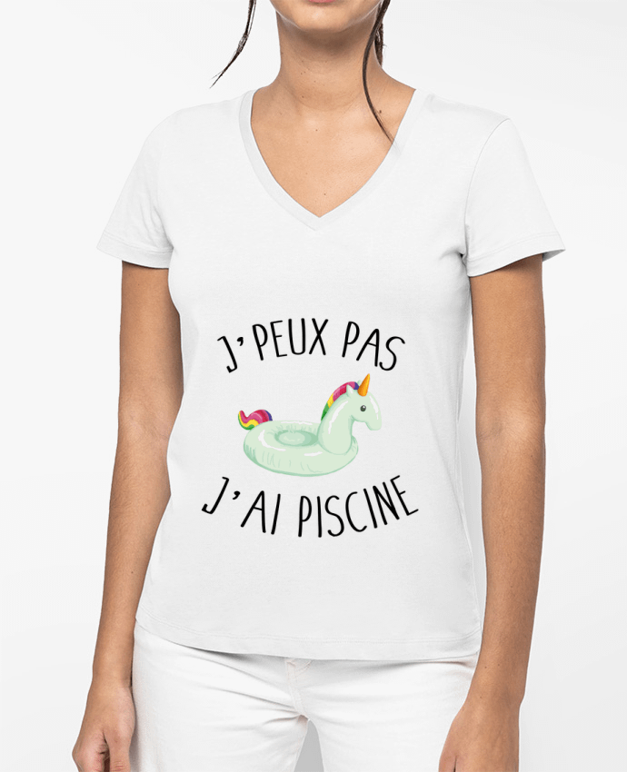 T-shirt femme col V Je peux pas j'ai piscine par FRENCHUP-MAYO