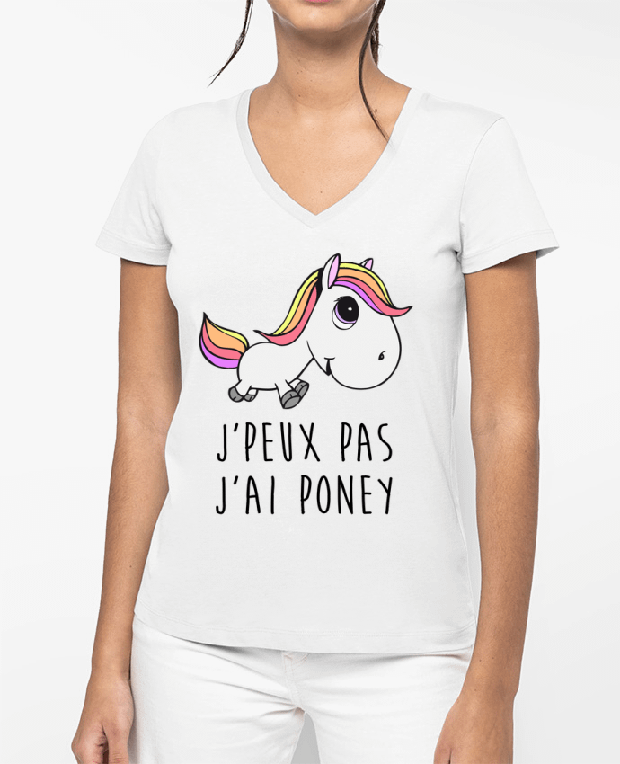 T-shirt femme col V Je peux pas j'ai poney par FRENCHUP-MAYO
