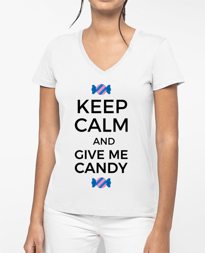 T-shirt femme col V Keep Calm and give me candy par tunetoo