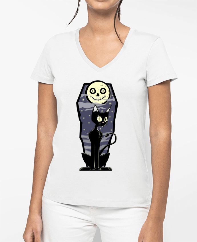 T-shirt femme col V Coffin Cat par SirCostas
