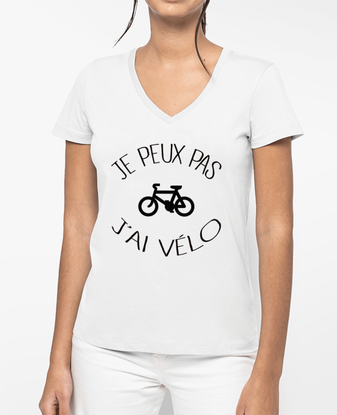 T-shirt femme col V Je peux pas j'ai vélo par Freeyourshirt.com