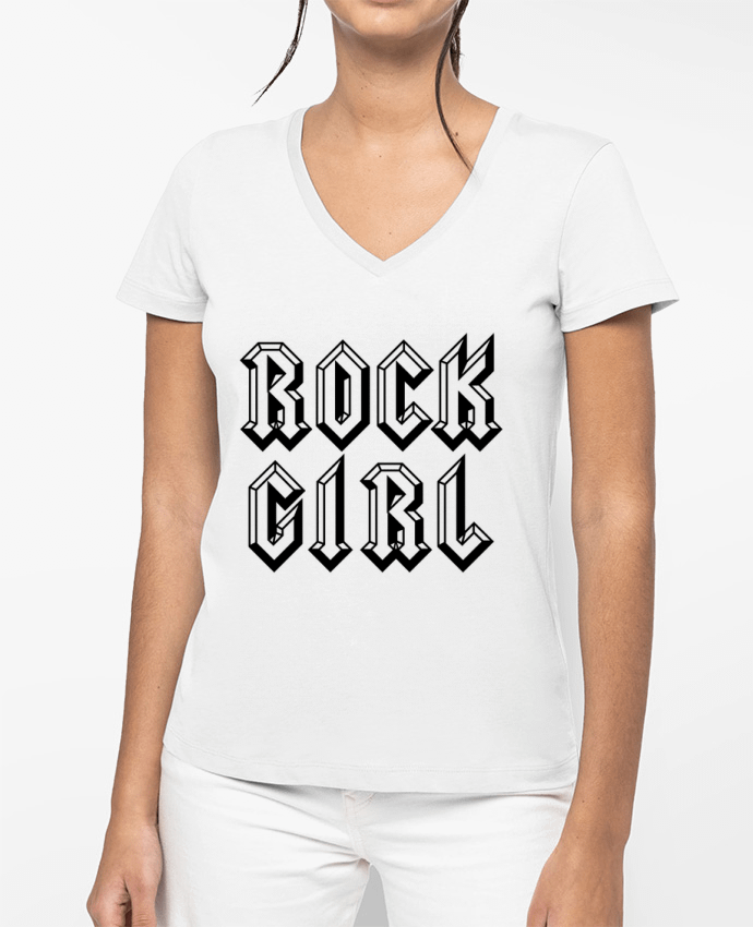 T-shirt femme col V Rock Girl par Freeyourshirt.com