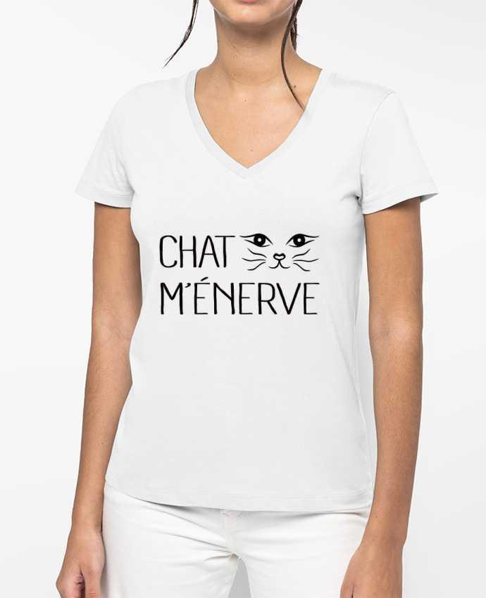 T-shirt femme col V Chat m'énerve par Freeyourshirt.com