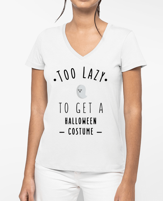 T-shirt femme col V Too Lazy to get a Halloween Costume par tunetoo