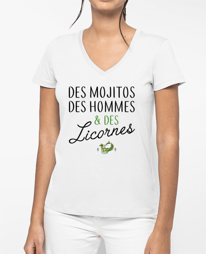 T-shirt écoresponsable col V femme Des mojitos des hommes & des licornes by La boutique de Laura