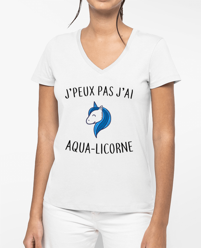 T-shirt femme col V J'peux pas j'ai aqua-licorne par La boutique de Laura