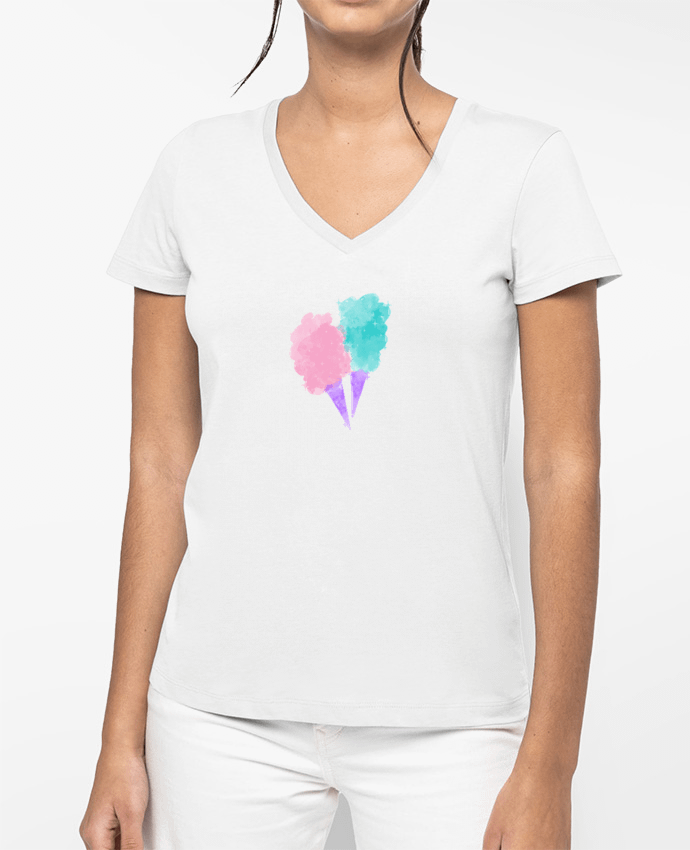 T-shirt femme col V Watercolor Cotton Candy par PinkGlitter