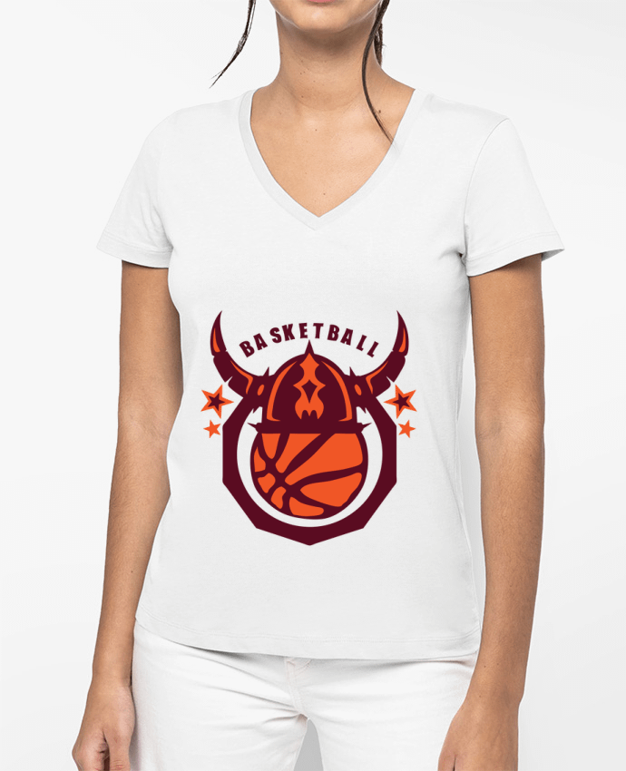 T-shirt femme col V basketball casque viking logo sport club par Achille