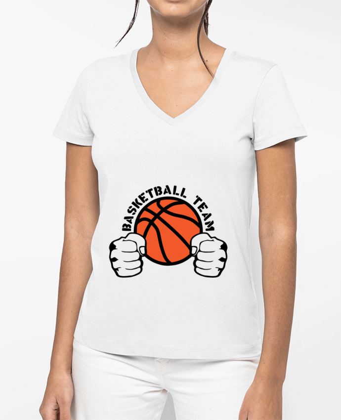 T-shirt femme col V basketball team poing ferme logo equipe par Achille