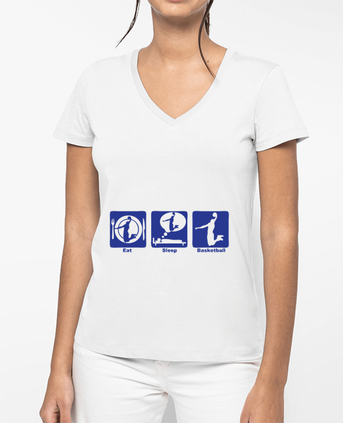 T-shirt femme col V basketball basket eat sleep play dunk par Achille