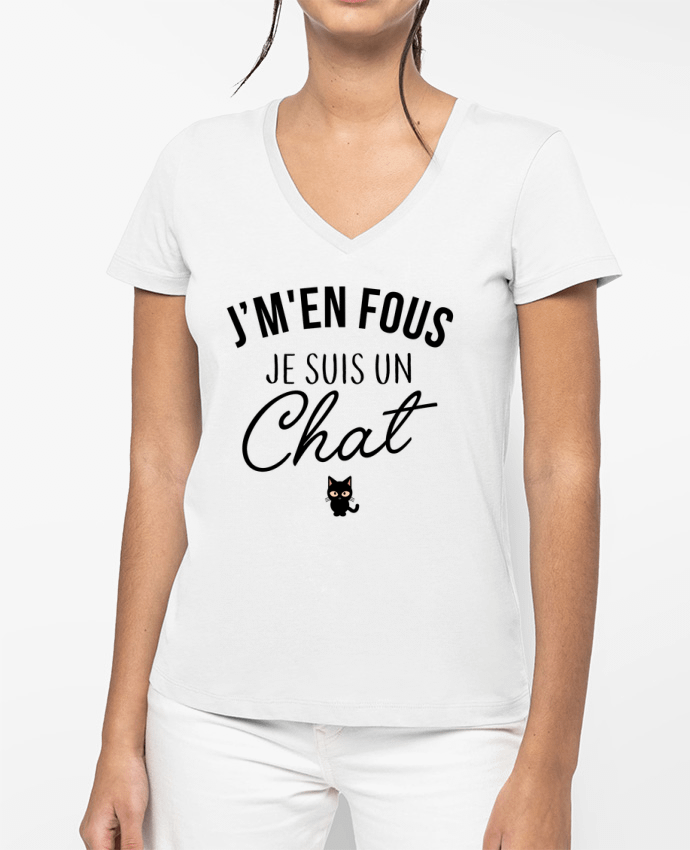 T-shirt femme col V J'm'en fous je suis un chat par La boutique de Laura