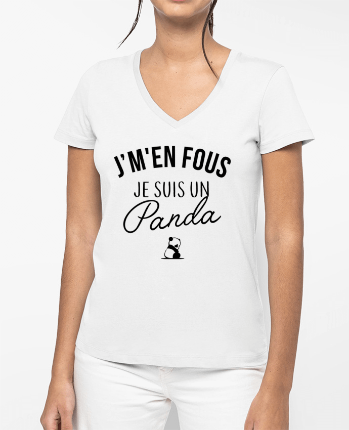 T-shirt écoresponsable col V femme J'm'en fous je suis un panda por La boutique de Laura