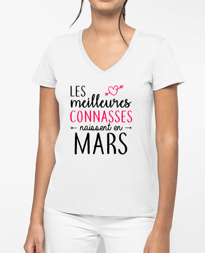 T-shirt femme col V Les meilleures connasses naissent Mars par La boutique de Laura