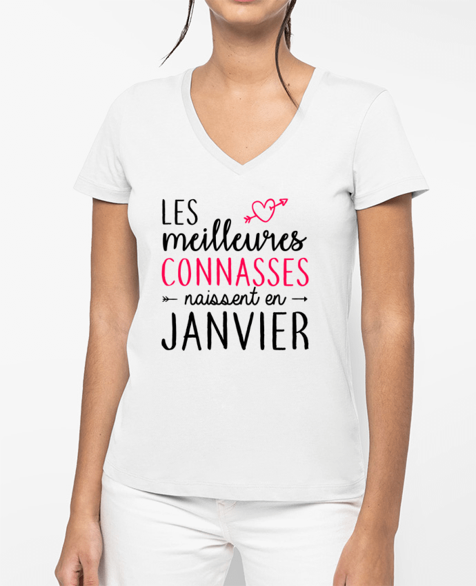 T-shirt femme col V Les meilleures connasses naissent Janvier par La boutique de Laura