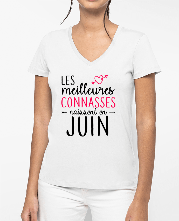 T-shirt femme col V Les meilleures connasses naissent Juin par La boutique de Laura