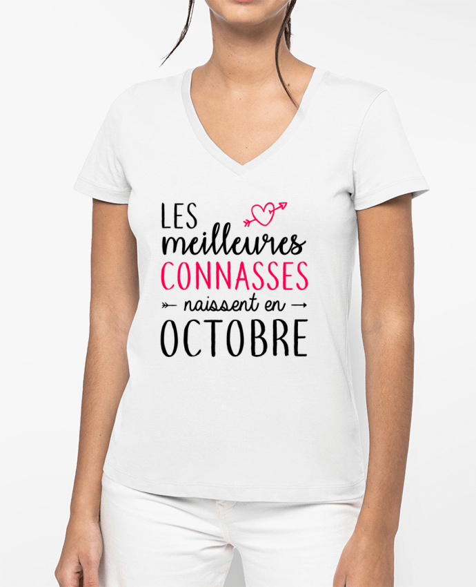 T-shirt femme col V Les meilleures connasses naissent Octobre par La boutique de Laura