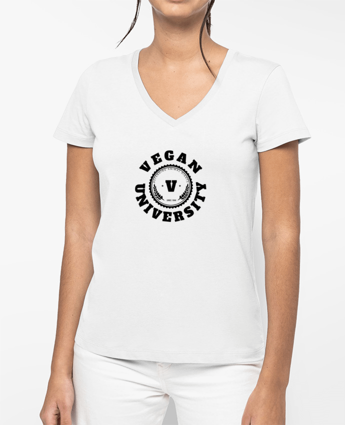 T-shirt femme col V Vegan University par Les Caprices de Filles