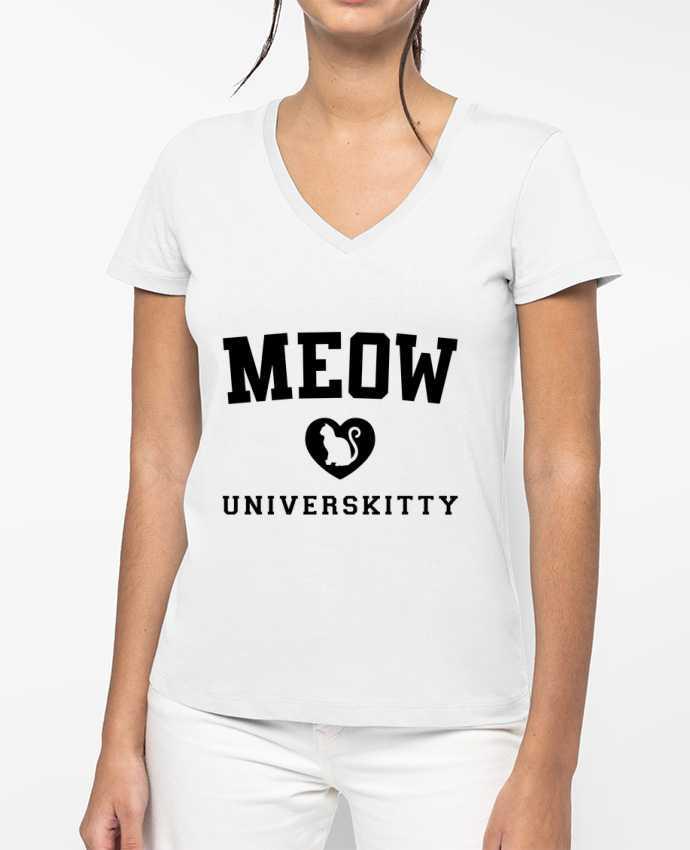 T-shirt femme col V Meow Universkitty par Freeyourshirt.com