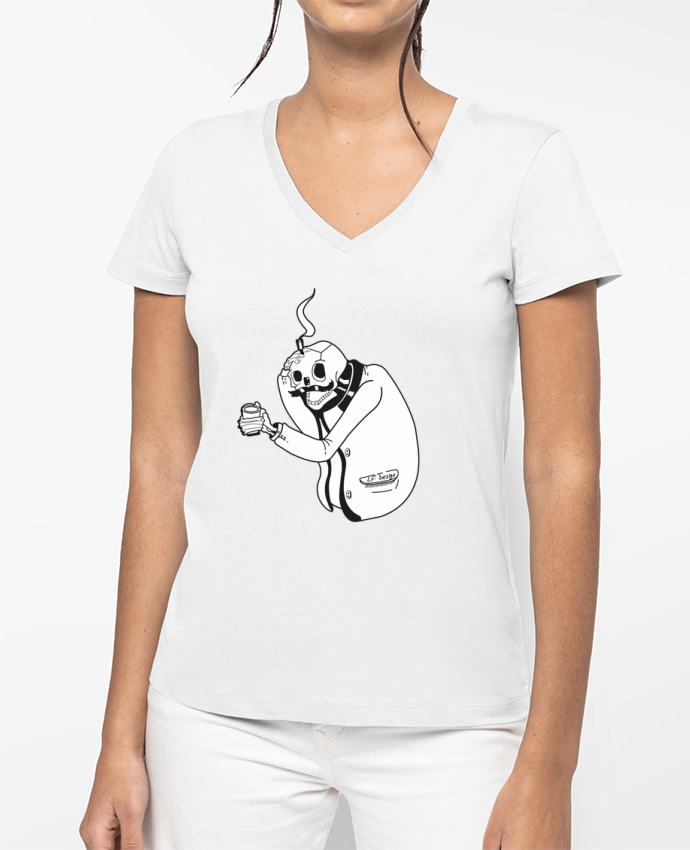 T-shirt femme col V Tête de mort par LF Design