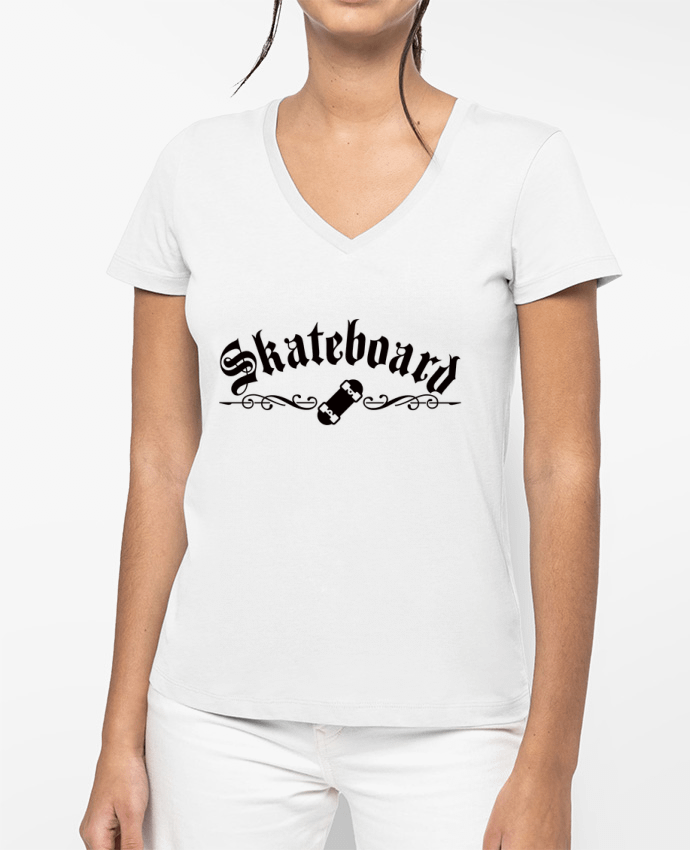T-shirt écoresponsable col V femme Skateboard by Freeyourshirt.com