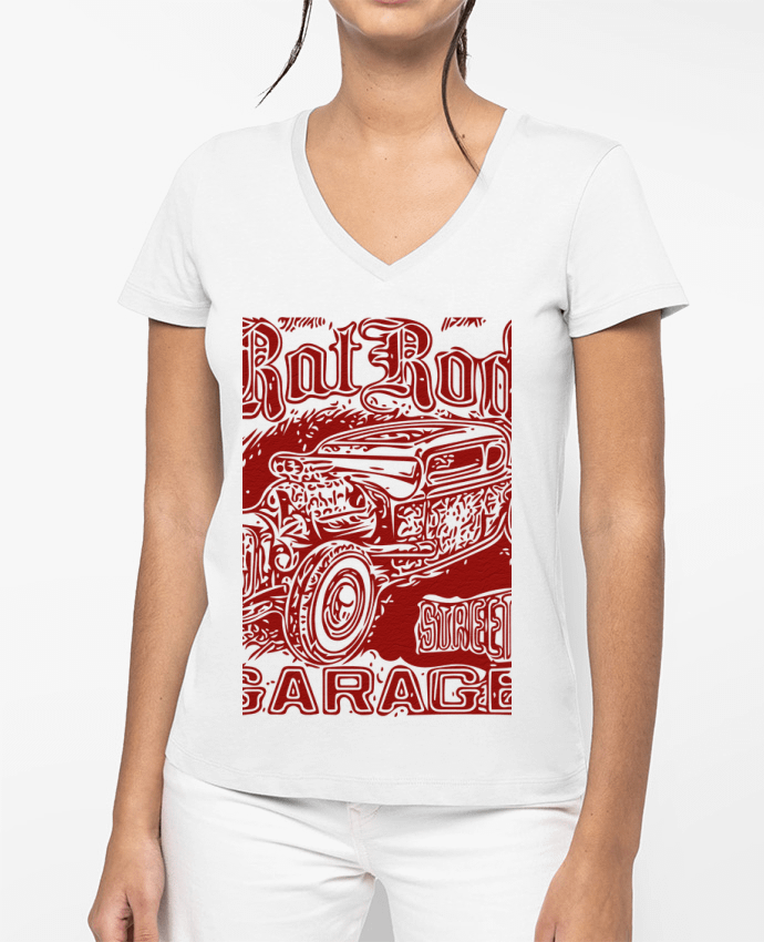 T-shirt femme col V Hot rod garage par David