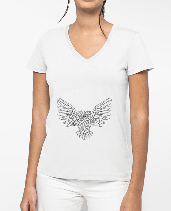T-shirt femme col V Geometric Owl par Arielle Plnd