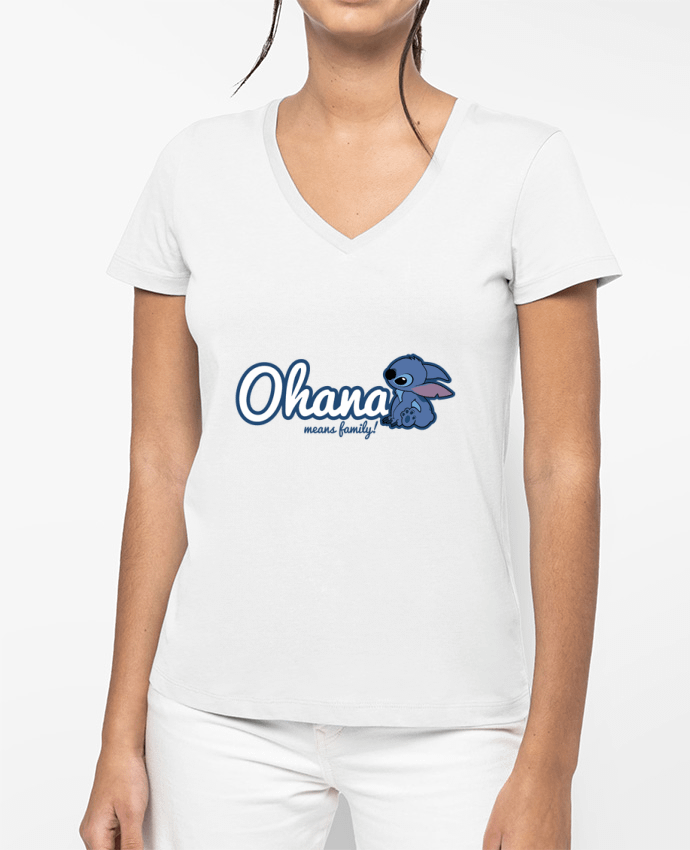 T-shirt écoresponsable col V femme Ohana means family by Kempo24