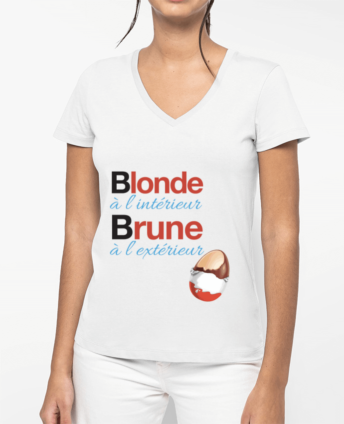 T-shirt femme col V Blonde à l'intérieur / Brune à l'extérieur par Monidentitevisuelle