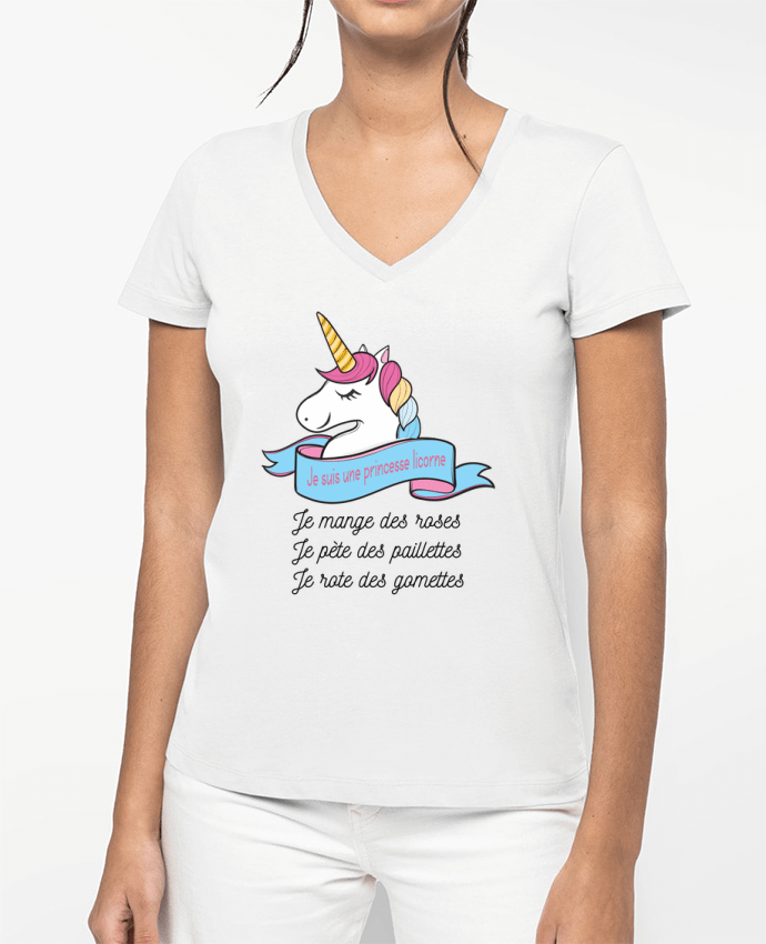T-shirt femme col V Je suis une princesse licorne par tunetoo