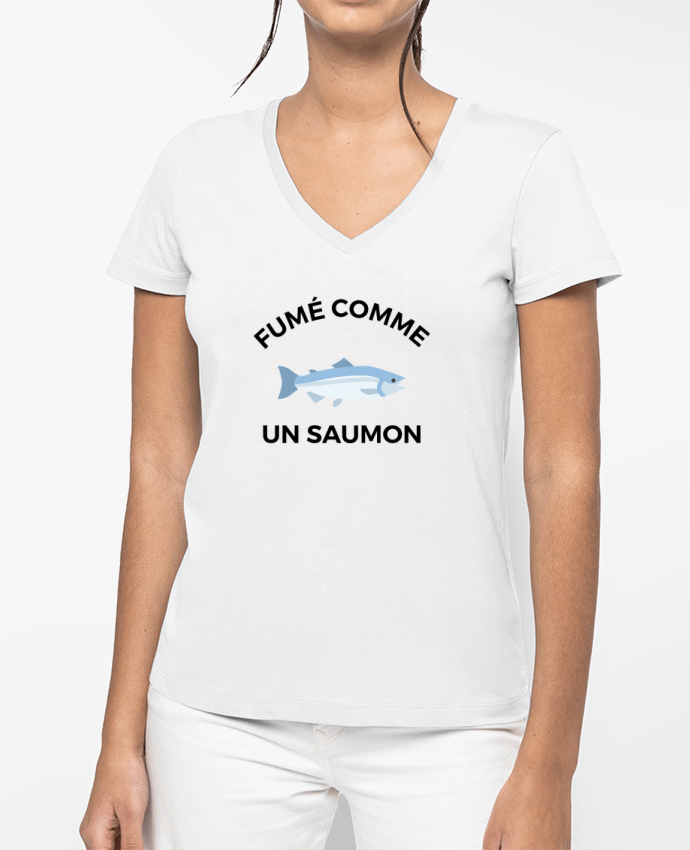 T-shirt femme col V fumé comme un saumon par Ruuud