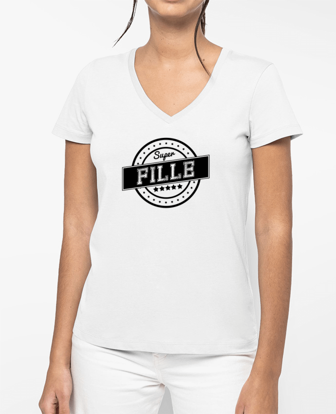 T-shirt femme col V Super fille par justsayin